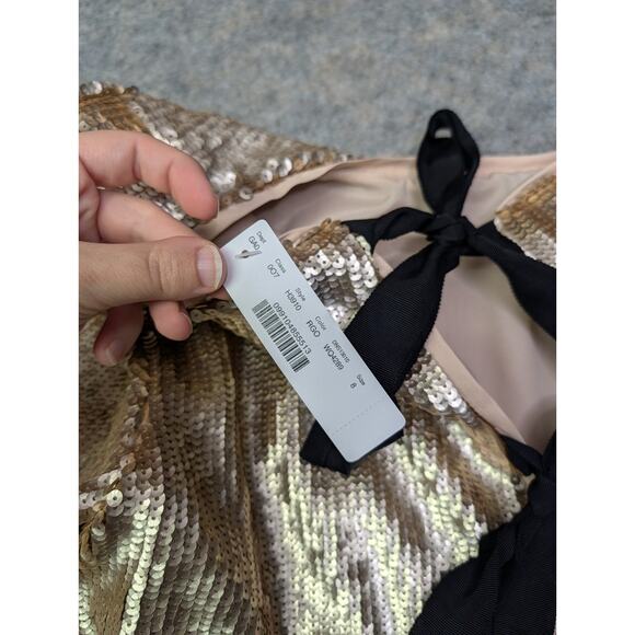 NWT J Crew Rose Gold Sequin Tie Back Top Sz 8 Holiday Party Preppy Elbow Sleeve - Picture 8 of 8